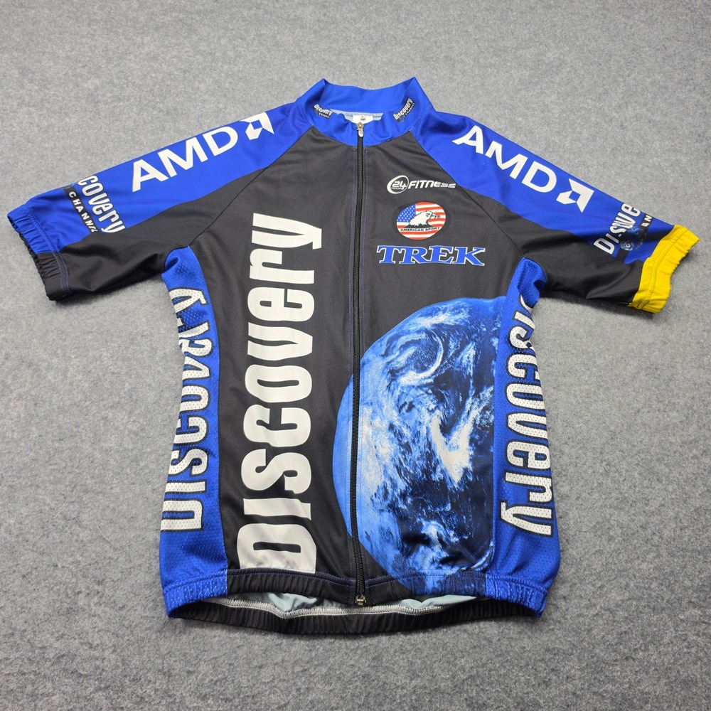 Discovery Channel Pro Cycling Team Jersey Mens Blue Black Trek AMD Full Zip S